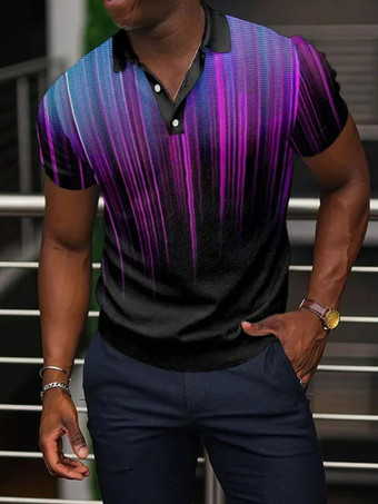 パープル メンズ ポロシャツ プリント ターンダウン カラー 半袖 レギュラー フィット ホワイト スマート ポロシャツ