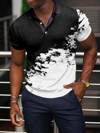 メンズ ポロシャツ プリント ターンダウン カラー 半袖 レギュラー フィット ホワイト スマート ポロシャツ