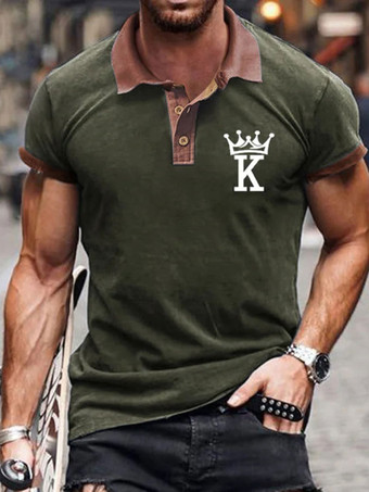 ハンターグリーン メンズ ポロシャツ プリント ターンダウン カラー 半袖 レギュラー フィット ホワイト スマート ポロシャツ