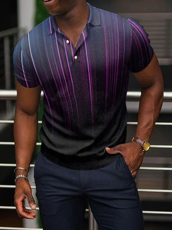 パープル メンズ ポロシャツ プリント ターンダウンカラー 半袖 レギュラーフィット オレンジ ファッショナブル ポロシャツ