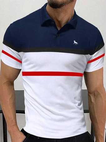 ホワイト ポロシャツ メンズ プリント ターンダウンカラー 半袖 レギュラーフィット ブラック ファッションポロシャツ