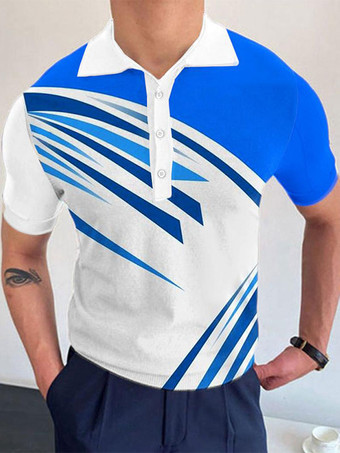 ブルー ポロシャツ メンズ プリント ターンダウンカラー 半袖 レギュラーフィット ブラック ファッションポロシャツ