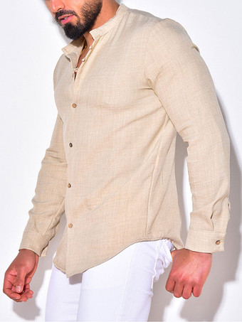 カーキ メンズ カジュアル シャツ ターンダウン カラー カジュアル ブルー メンズ シャツ