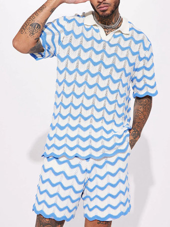 男性用 スポーツウェア 2ピース 半袖 ターンダウンカラー ブラック