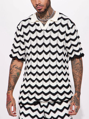 ブラック 男性用 スポーツウェア 2ピース 半袖 ターンダウンカラー ブラック