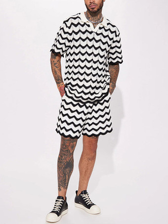 男性用 スポーツウェア 2ピース 半袖 ターンダウンカラー ブラック