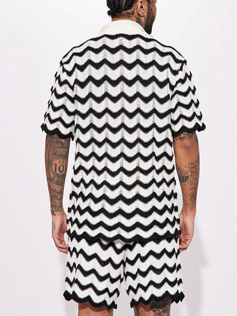 男性用 スポーツウェア 2ピース 半袖 ターンダウンカラー ブラック