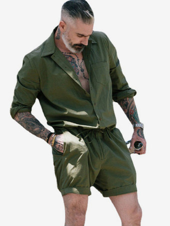 Homme Vêtement de Sport Manches Courtes Col Rabattu Vert Chasseur