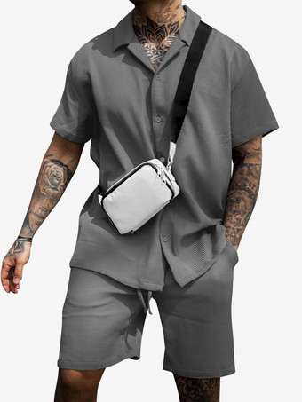 グレイ男性用 スポーツウェア 2ピース 半袖 ターンダウンカラー ピンク