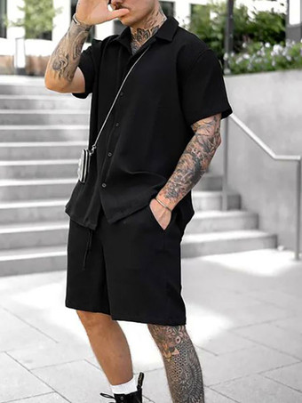 ブラック 男性用 スポーツウェア 2ピース 半袖 ターンダウンカラー ピンク