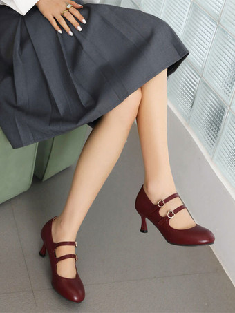 甘いロリータ フットウェア ブラック ラウンド トゥ PU レザー ロリータ シューズ