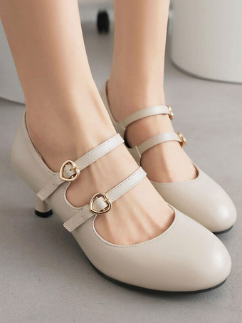 甘いロリータ フットウェア ブラック ラウンド トゥ PU レザー ロリータ シューズ