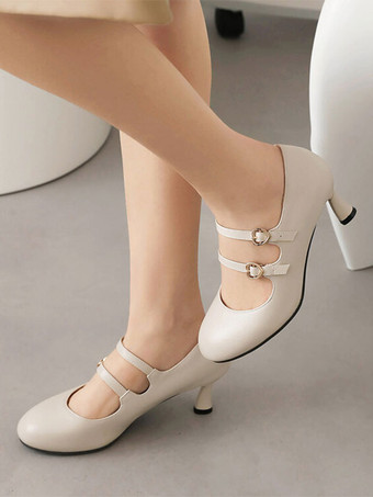 ホワイト 甘いロリータ フットウェア ブラック ラウンド トゥ PU レザー ロリータ シューズ