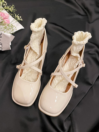 アカデミック ロリータ フットウェア ブラック クリスクロス PU レザー チャンキー ヒール ロリータ パンプス