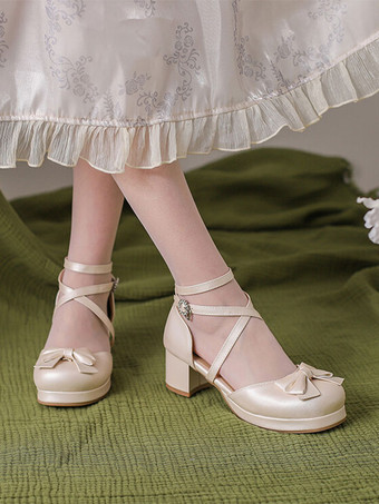 アカデミック ロリータ サンダル リボン ラウンド トゥ PU レザー ブラック ロリータ サマー シューズ