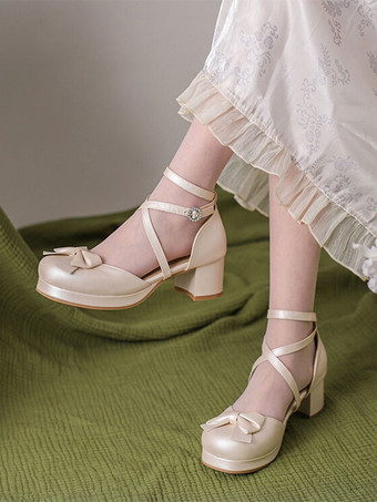 アカデミック ロリータ サンダル リボン ラウンド トゥ PU レザー ブラック ロリータ サマー シューズ