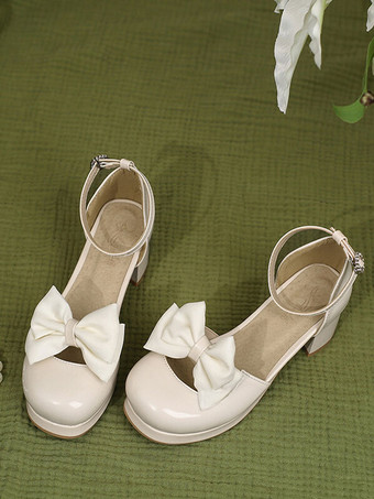 アイボリー アカデミック ロリータ サンダル リボン ラウンド トゥ PU レザー ブルゴーニュ ロリータ サマー シューズ