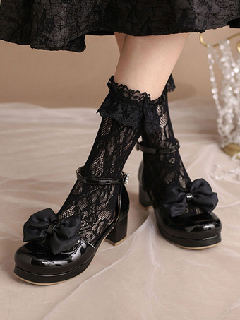 ブラック アカデミック ロリータ サンダル リボン ラウンド トゥ PU レザー ブルゴーニュ ロリータ サマー シューズ