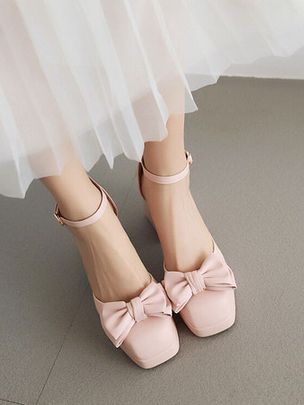 甘いロリータ サンダル弓ラウンド トゥ PU レザー ブラック ロリータ サマー シューズ