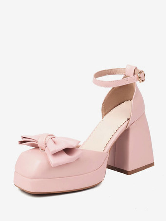 甘いロリータ サンダル弓ラウンド トゥ PU レザー ブラック ロリータ サマー シューズ