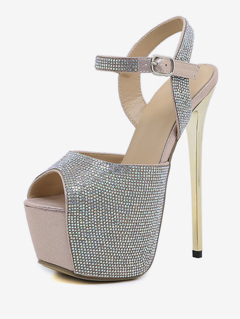 Rosa ChiaroSandali sexy con tacco alto Glitter Platform Peep Toe Strass Sky High 6.3 "Scarpe sexy