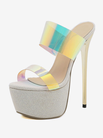 アプリコット女性のためのセクシーなサンダル ブラック プラットフォーム ラウンド トゥ 6.3" クリア セクシー シューズ