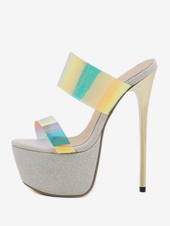 女性のためのセクシーなサンダル ブラック プラットフォーム ラウンド トゥ 6.3" クリア セクシー シューズ