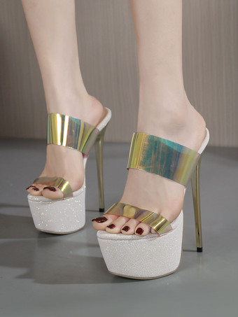 女性のためのセクシーなサンダル ブラック プラットフォーム ラウンド トゥ 6.3" クリア セクシー シューズ