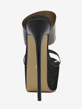 女性のためのセクシーなサンダル ブラック プラットフォーム ラウンド トゥ 6.3" クリア セクシー シューズ