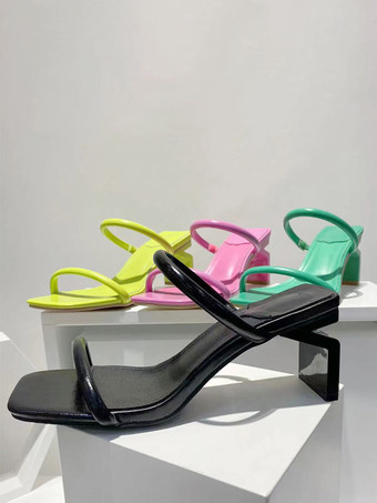 女性用スライド サンダル シックな PU レザー オープントゥ 特殊な形状のヒール スリッパ