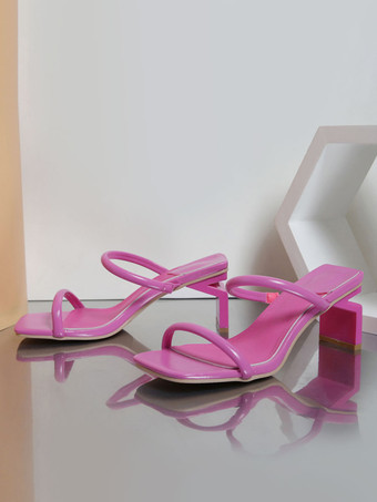 女性用スライド サンダル シックな PU レザー オープントゥ 特殊な形状のヒール スリッパ