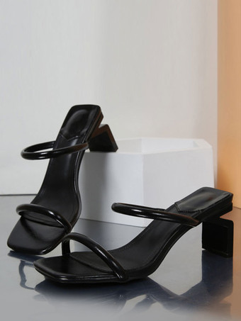 ブラック 女性用スライド サンダル シックな PU レザー オープントゥ 特殊な形状のヒール スリッパ