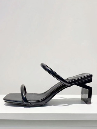 女性用スライド サンダル シックな PU レザー オープントゥ 特殊な形状のヒール スリッパ