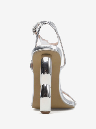 女性用ヒールサンダル スクエアトゥ 特殊形状ヒールサンダル PUレザー