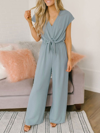 ブラック Vネック 半袖 プリーツ 結び目 ワイドサマーワンピース コーデ