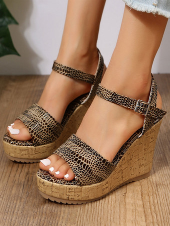 Nero Sandali con zeppa in pelle PU a punta aperta da donna