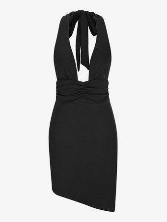 サマードレス ホルタープリーツコンバーチブルレッドエクストラショートビーチドレス