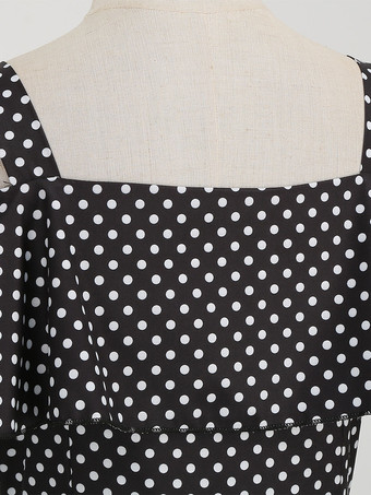 ヴィンテージ グラマー ドレス 1950 年代 バトー ネック 半袖 ミディアム ポルカ ドット ロカビリー ドレス