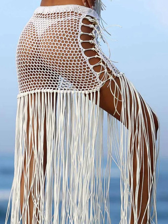 ホワイト 女性のためのカバーアップブラックフリンジストレッチアクリル夏セクシーな水着