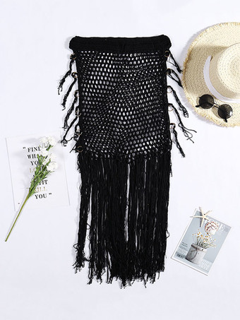 女性のためのカバーアップブラックフリンジストレッチアクリル夏セクシーな水着