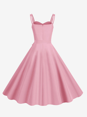 レトログラマードレス 1950年代 スウィートハートネック サッシュ ノースリーブ ミディアム ロカビリードレス