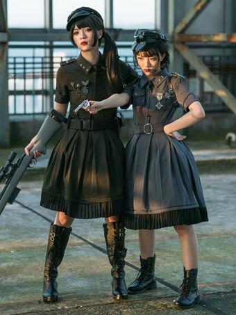 Costumes Military Uniform Lolita Army Metal Details Fringe Burgundy Hunter  Green