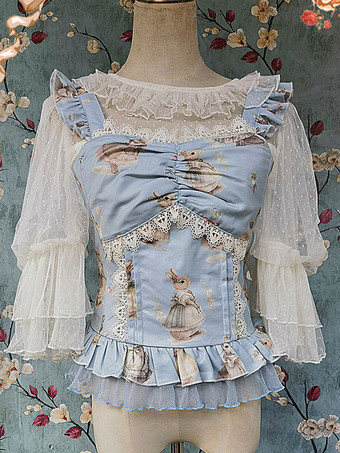 ライトスカイブルーロリータ スペシャル ロリータ トップ ベスト コスチューム クラシック ライト アプリコット ノースリーブ