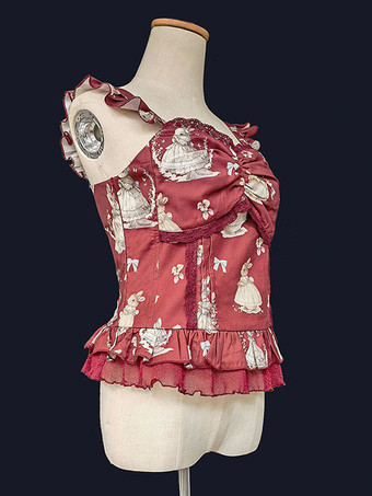 バーガンディーロリータ スペシャル ロリータ トップ ベスト コスチューム クラシック ライト アプリコット ノースリーブ