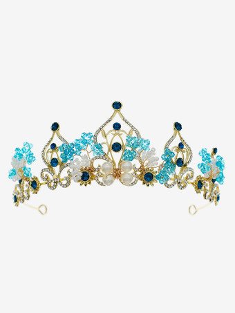 アクアグリーン花嫁のためのかぶとウェディングティアラメタルヘアアクセサリー