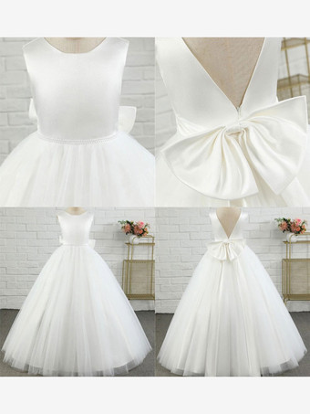 アイボリーカメオピンクフラワーガールドレスビーズジュエルネックノースリーブガールズパーティードレス