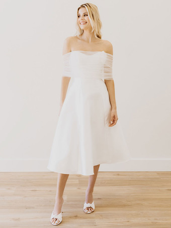 Short Wedding Dresses Sweetheart Neck Sleeveless A-Line Tea-Length Bridal Gowns Free Customization