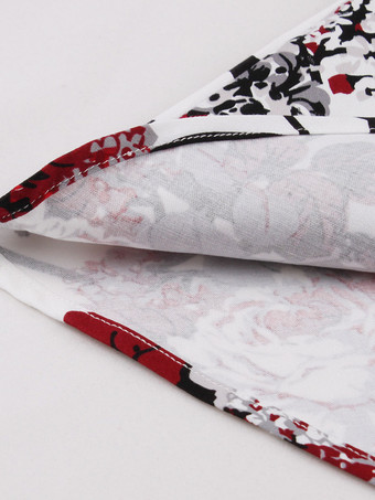 女性のための赤花柄コットン膝丈高層ウエスト秋と冬の女性ボトムス