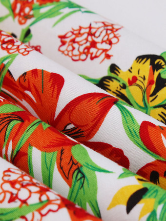 女性のための赤花柄コットン膝丈高層ウエスト秋と冬の女性ボトムス