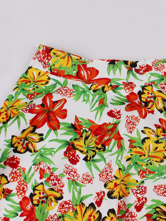 女性のための赤花柄コットン膝丈高層ウエスト秋と冬の女性ボトムス